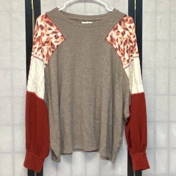 Maurices XL Long Sleeve Scoop Neck Dolman Top Mixed Fabric Pullover Blouse - Picture 1 of 13